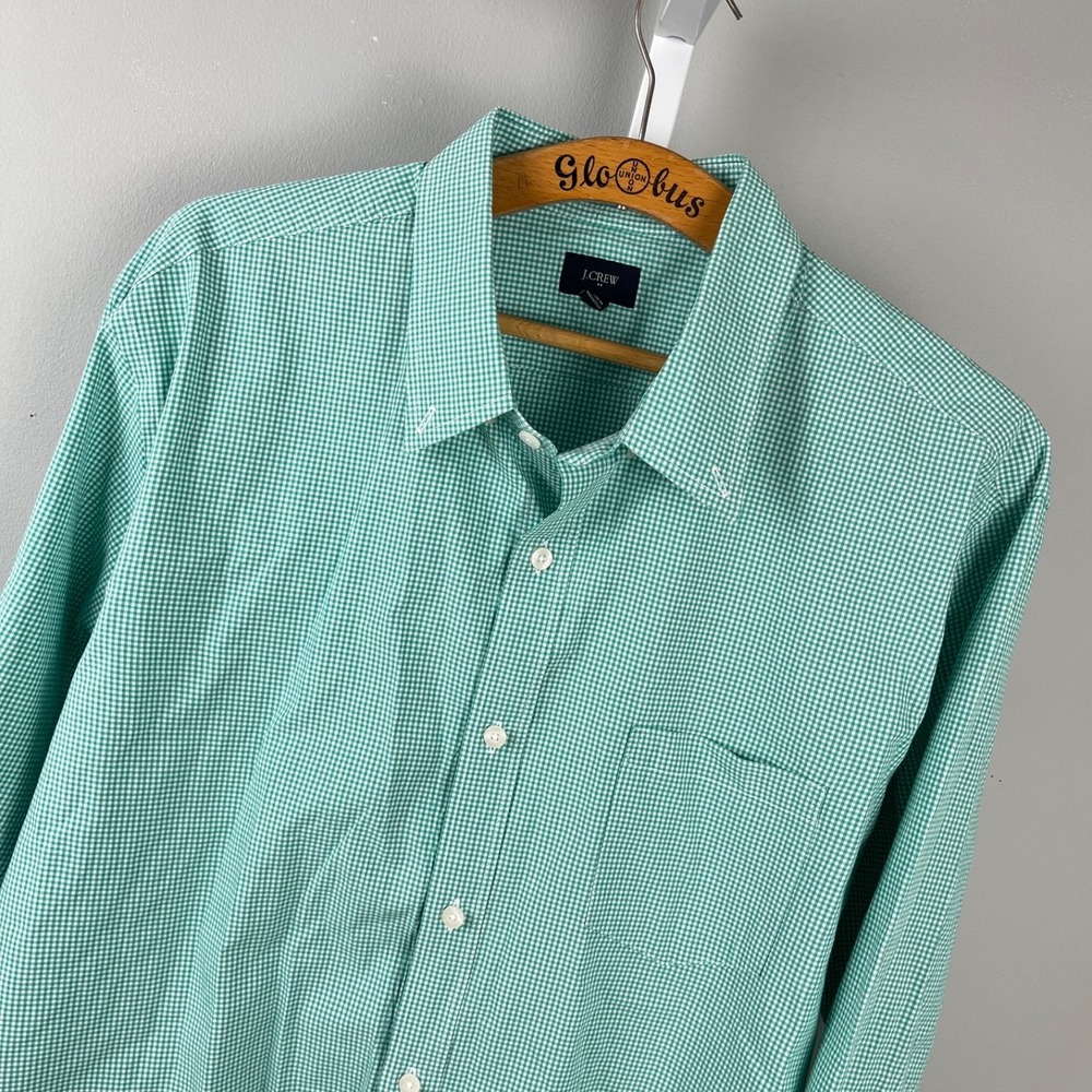 J.‎ Crew Factory Shirt Mens XL Green Gingham Check Plaid Long Sleeve Button Down